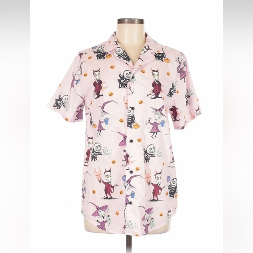 Disney Nightmare Before Christmas Cakeworthy Button-Up Shirt Pink M